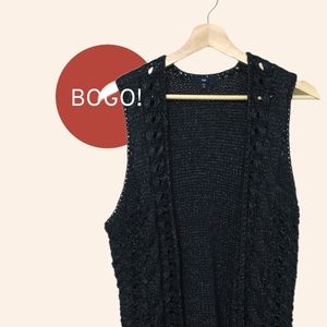 Gap Sweater Vest Open Black Metallic Cable Knit Extra Small